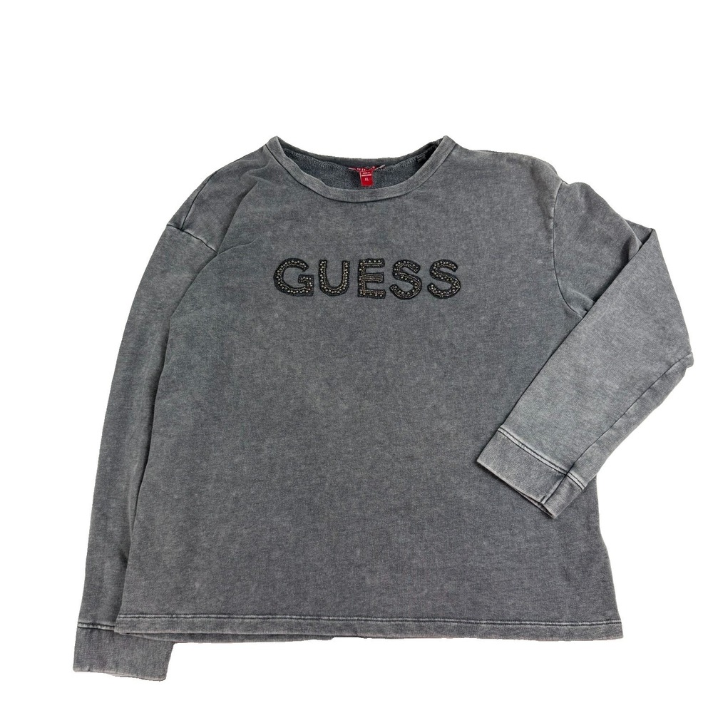 Women's Guess Jeans Grey Sweatshirt Beaded Logo Size XL